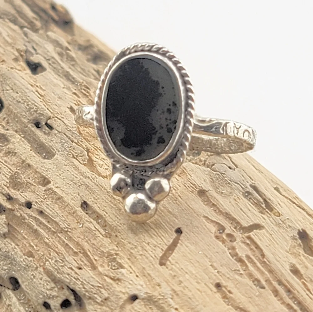DENDRITIC AGATE OCAL SHAPE RING HANDMADE IN RECYCLED STERLING SILVER METAL SZ 6
